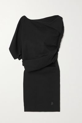 The Attico - Asymmetric Draped Cotton-jersey Mini Dress - Black