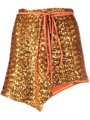 The Attico asymmetric sequined miniskirt - Orange