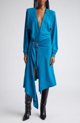 The Attico Atwell Wool Wrap Dress in Capri Blue