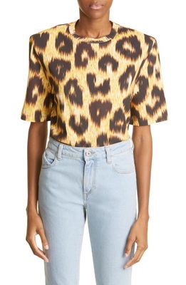 The Attico Bella Leopard Print Padded Cotton Jersey T-Shirt in Black/Brown