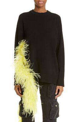 The Attico Blanche Feather Trim Sweater in Black/Yellow