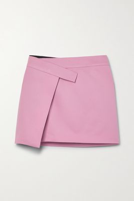 The Attico - Cloe Asymmetric Wool-blend Twill Mini Wrap Skirt - Pink