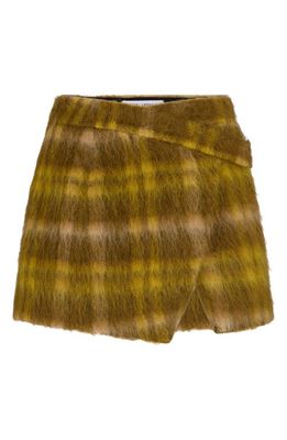 The Attico Cloe Check Asymmetric Miniskirt in Dark Forest