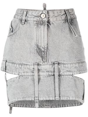 The Attico cut-out denim mini skirt - Grey