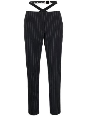 The Attico cut-out pinstriped tailored trousers - Blue