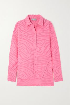 The Attico - Diana Oversized Asymmetric Flocked Cotton-blend Shirt - Pink