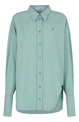 The Attico Diana Stripe Oversize Split Hem Button-Up Shirt in Mint