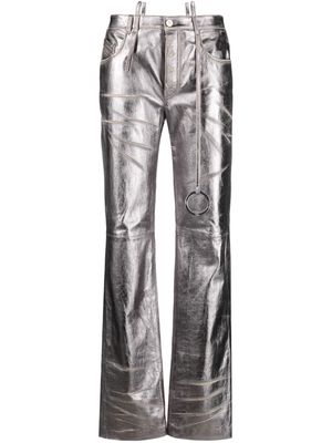 The Attico distressed straight-leg leather trousers - Silver