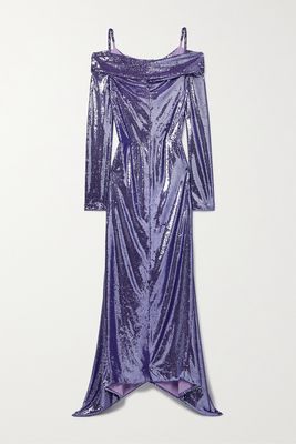 The Attico - Fanny Cold-shoulder Asymmetric Sequined Crepe De Chine Gown - Purple