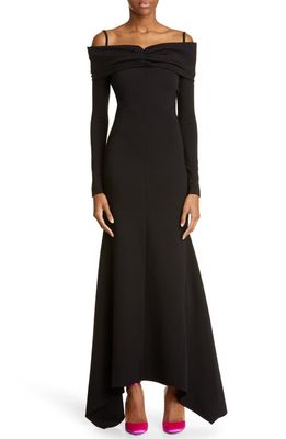 The Attico Fanny Cold Shoulder Long Sleeve Jersey Gown in Black