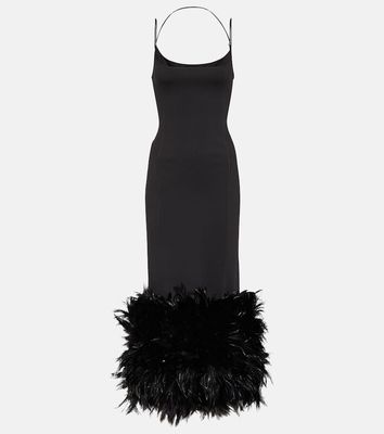 The Attico Feather-trimmed jersey maxi dress