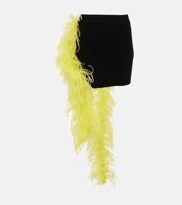 The Attico Feather-trimmed knitted miniskirt