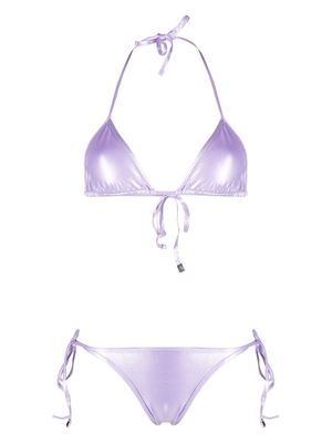 The Attico high-shine triangle bikini set - Purple