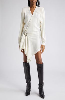 The Attico Hurely Side Belt Long Sleeve Wool Minidress in Ivory