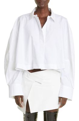 The Attico Jill Stripe Balloon Sleeve Crop Button-Up Shirt in White