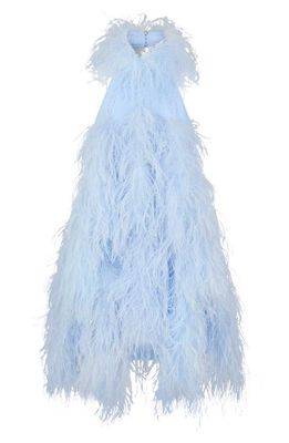 The Attico Josephine Marabou Feather Embellished Halter Minidress in Ice