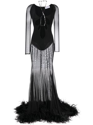 The Attico Karen cut-out feather-trim dress - Black