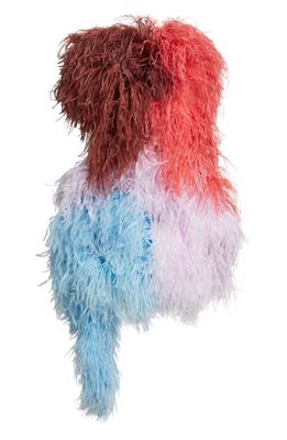 The Attico Keri Colorblock Feather Strapless Minidress in Blue/Pink Multicolor