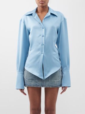 The Attico - Lily Open-collar Satin Shirt - Womens - Light Blue