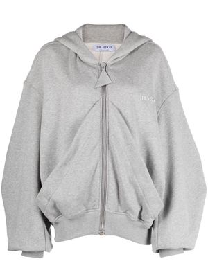 The Attico logo-embroidered draped cotton hoodie - Grey