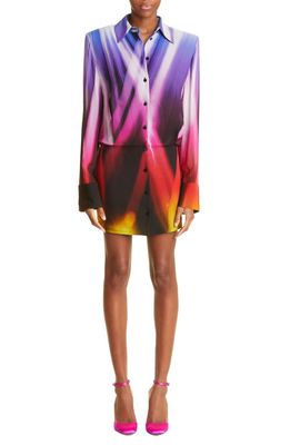 The Attico Margot Prismatic Print Long Sleeve Georgette Mini Shirtdress in Multicolor
