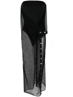 The Attico mesh-overlay strapless dress - Black