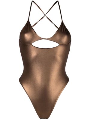 The Attico metallic cut-out detail swimsuit - Brown