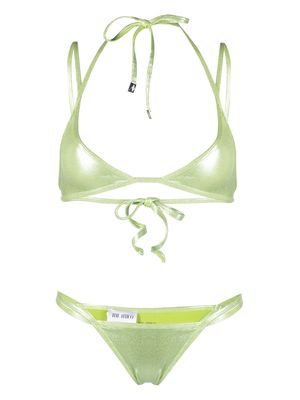 The Attico metallic triangle-cup bikini - Green
