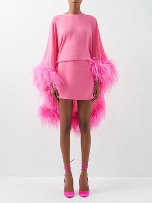 The Attico - Milton Cape-back Feather-trim Crepe Dress - Womens - Pink