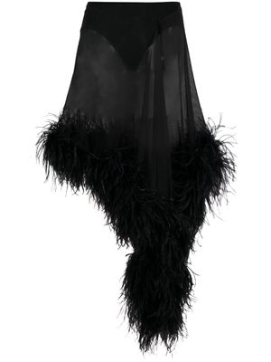 The Attico Miya feather-trimmed asymmetric skirt - Black