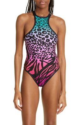 The Attico Ombré Animal Print One-Piece Swimsuit in Pink Multicolor