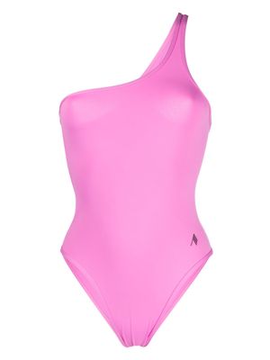The Attico one-shoulder logo-print swimsuit - Pink