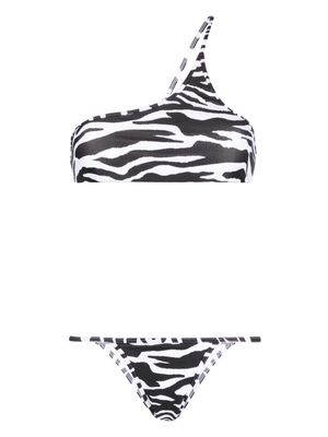 The Attico one-shoulder zebra-print bikini set - White