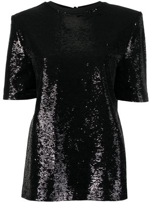 The Attico padded shoulder sequinned T-shirt - Black