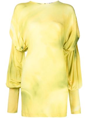 The Attico puff-sleeve tie-dye mini dress - Yellow