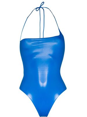 The Attico sheen crossover halterneck swimsuit - Blue