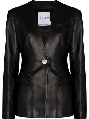 The Attico single-breasted leather blazer - Black