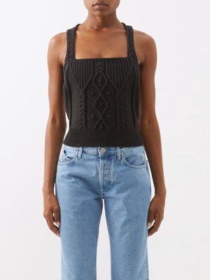 The Attico - Sofia Cable-knit Cotton-blend Tank Top - Womens - Black