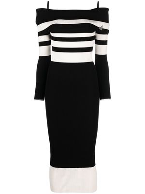 The Attico striped off-shoulder knitted dress - Black
