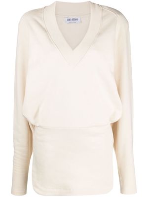 The Attico V-neck cotton minidress - Neutrals