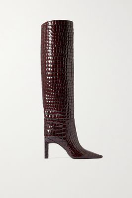 The Attico - Vitto Croc-effect Glossed-leather Knee Boots - Brown