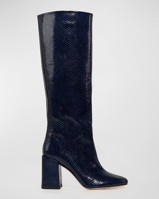 The Bo Patent Snake-Embossed Knee Boots