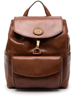 The Bridge logo-plaque leather backpack - Brown