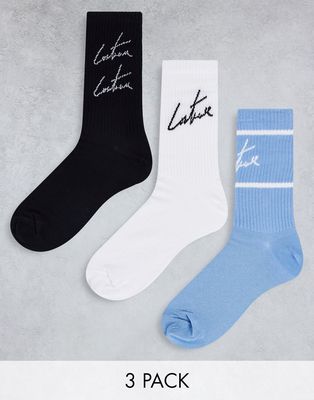 The Couture Club 3 pack sports socks in white black blue