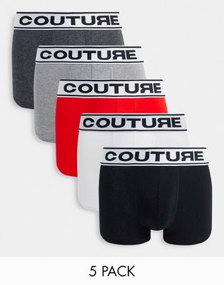 The Couture Club 5 pack boxers in red black white gray