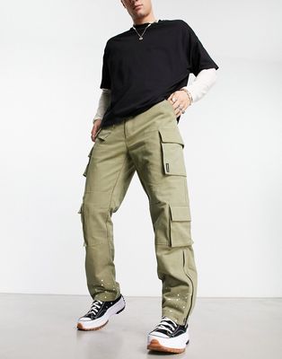 The Couture Club cargo pants in khaki with zip detail - part of a set-Green