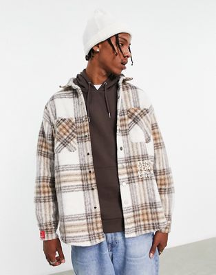 The Couture Club oversized heavyweight shacket in beige and white brushed plaid