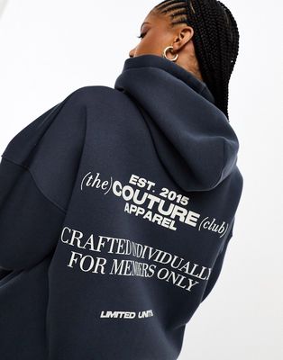 The Couture Club oversized hoodie with back print in navy - part of a set