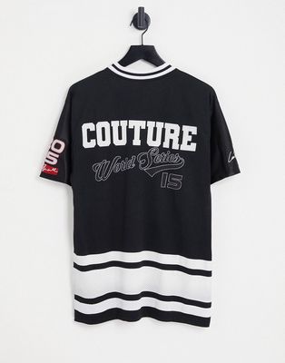 The Couture Club oversized jersey in black and white with logo print