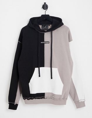 The Couture Club oversized pullover hoodie in gray and black splicing - part of a set-Multi